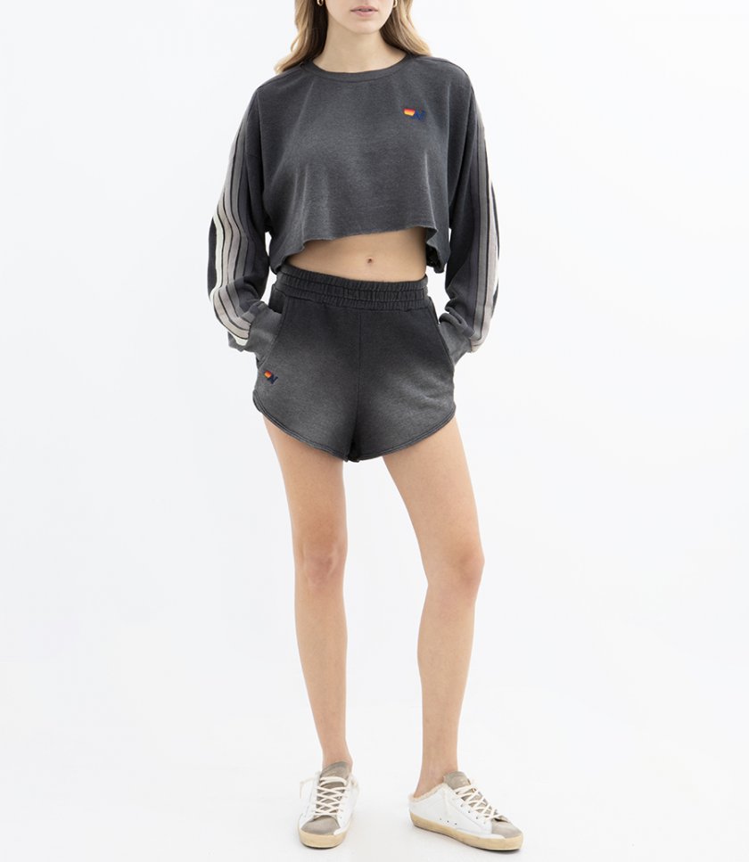 CLASSIC STRIPE CROPPED CREW SWEATSHIRT