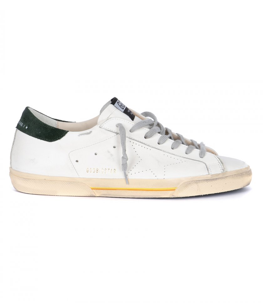 GOLDEN GOOSE  - LEATHER SUPER-STAR GREEN TOE