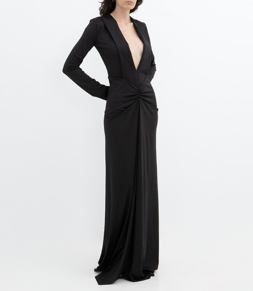 LONG SLEEVE DEEP V-NECK GOWN