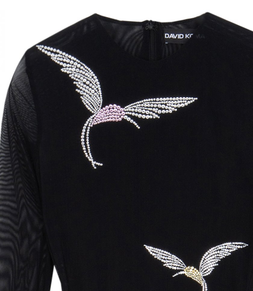 HUMMINGBIRD RHINESTONE MESH DRESS