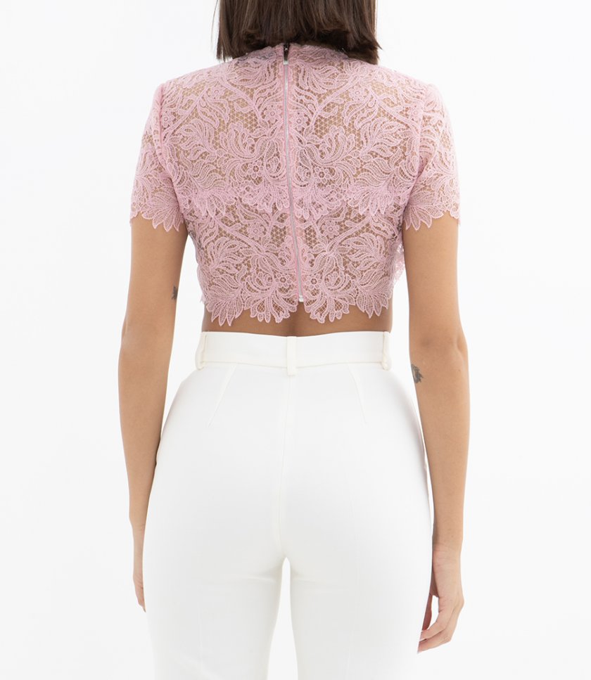 SHORT SLEEVE CROP LACE TOP