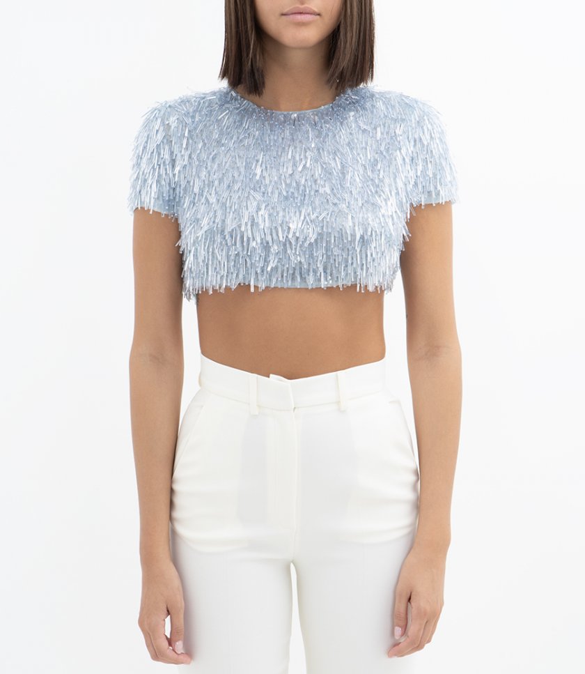 GLASS SEQUIN EMBROIDERED CROP TOP