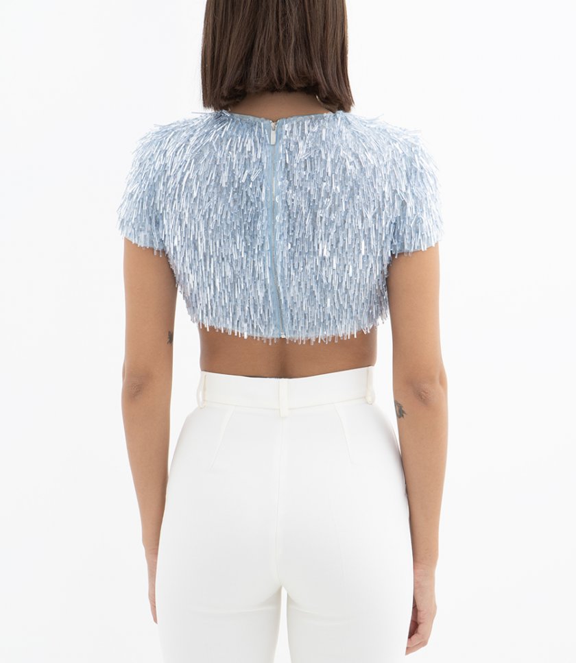 GLASS SEQUIN EMBROIDERED CROP TOP