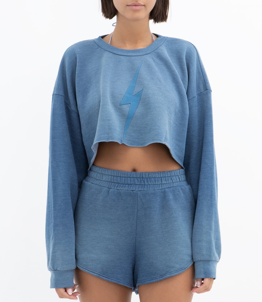 BOLT STITCH CROPPED CREW SWEATSHIRT