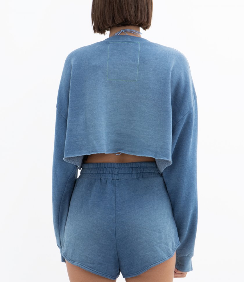 BOLT STITCH CROPPED CREW SWEATSHIRT
