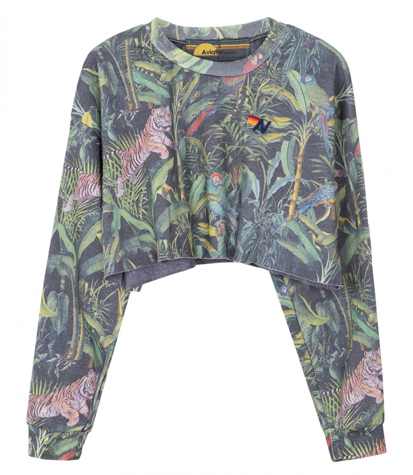 AVIATOR NATION - JUNGLE CROPPED CREW SWEATSHIRT
