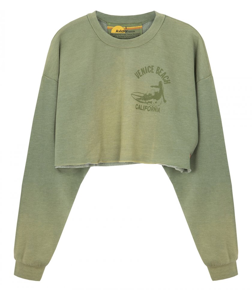 AVIATOR NATION - VENICE SURFER CROPPED CREW SWEATSHIRT