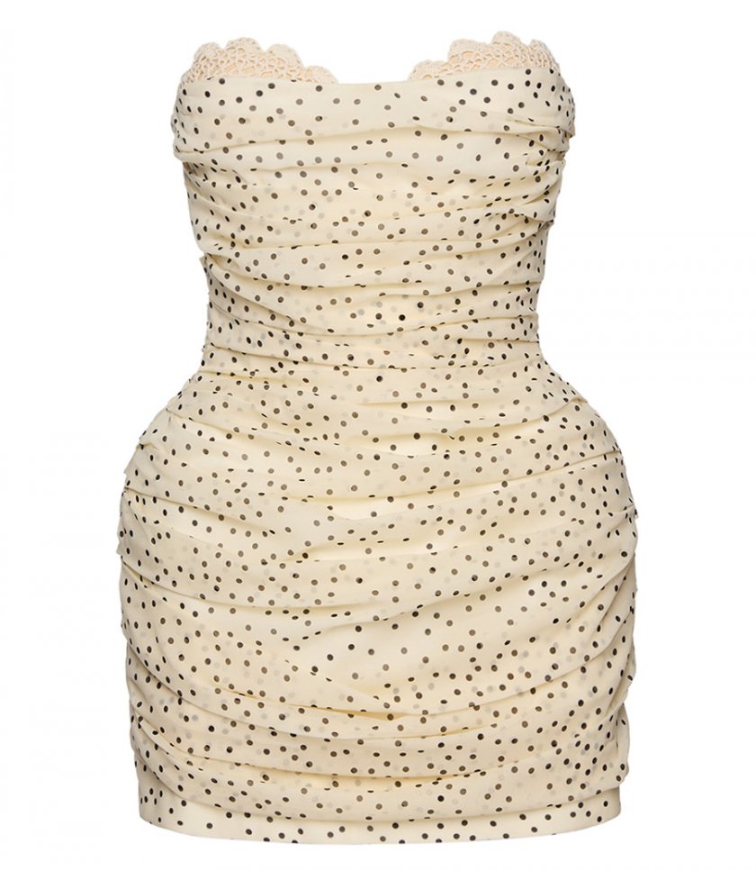CLOTHES - STRAPLESS MINI DRESS IN CREAM DOTS