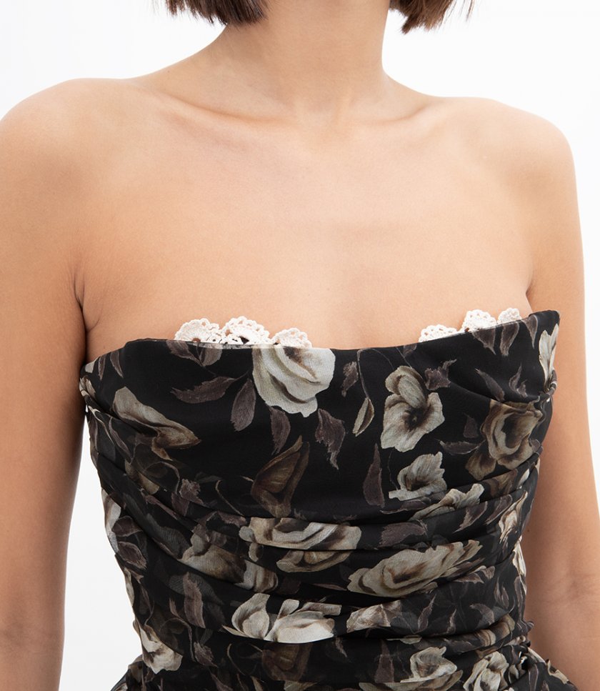 STRAPLESS RUCHED MINI DRESS