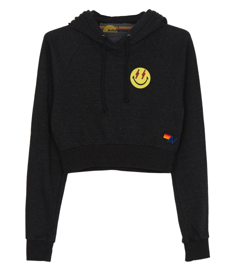 AVIATOR NATION - SMILEY BOLT EYES CROPPED HOODIE