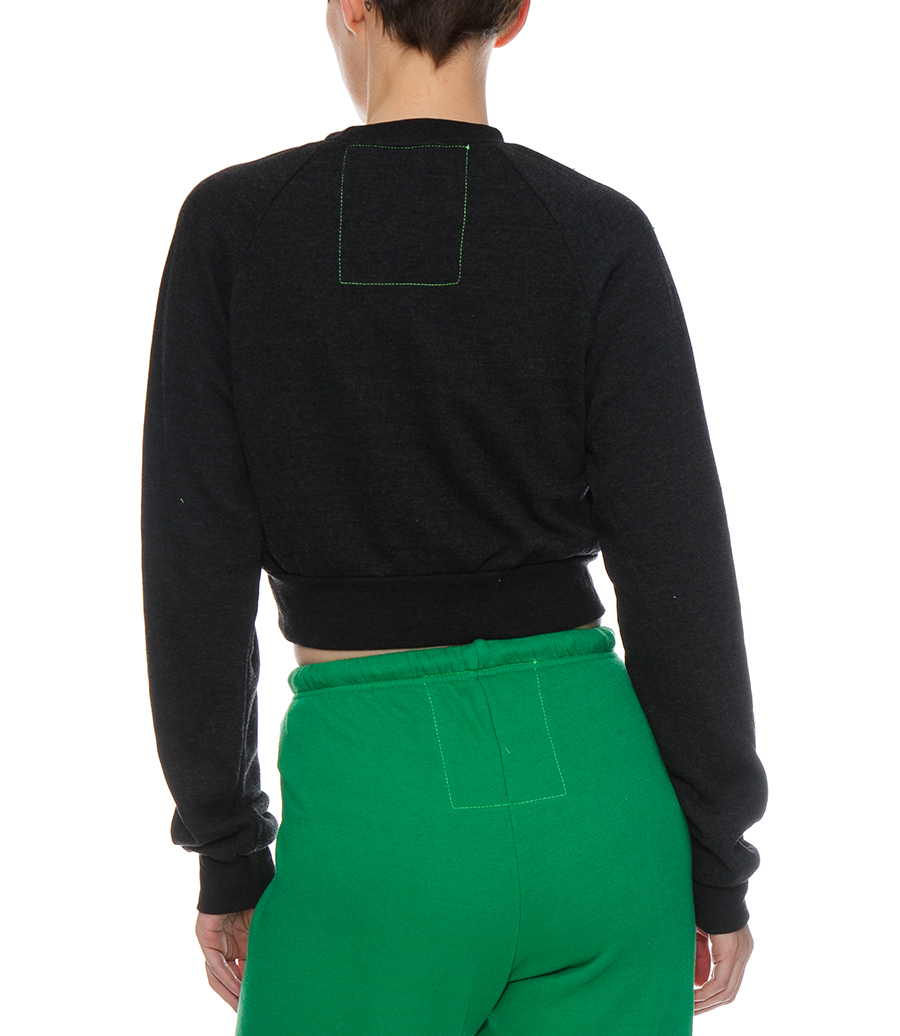 BOLT SMILEY EMBROIDERY CROPPED CREW SWEATSHIRT