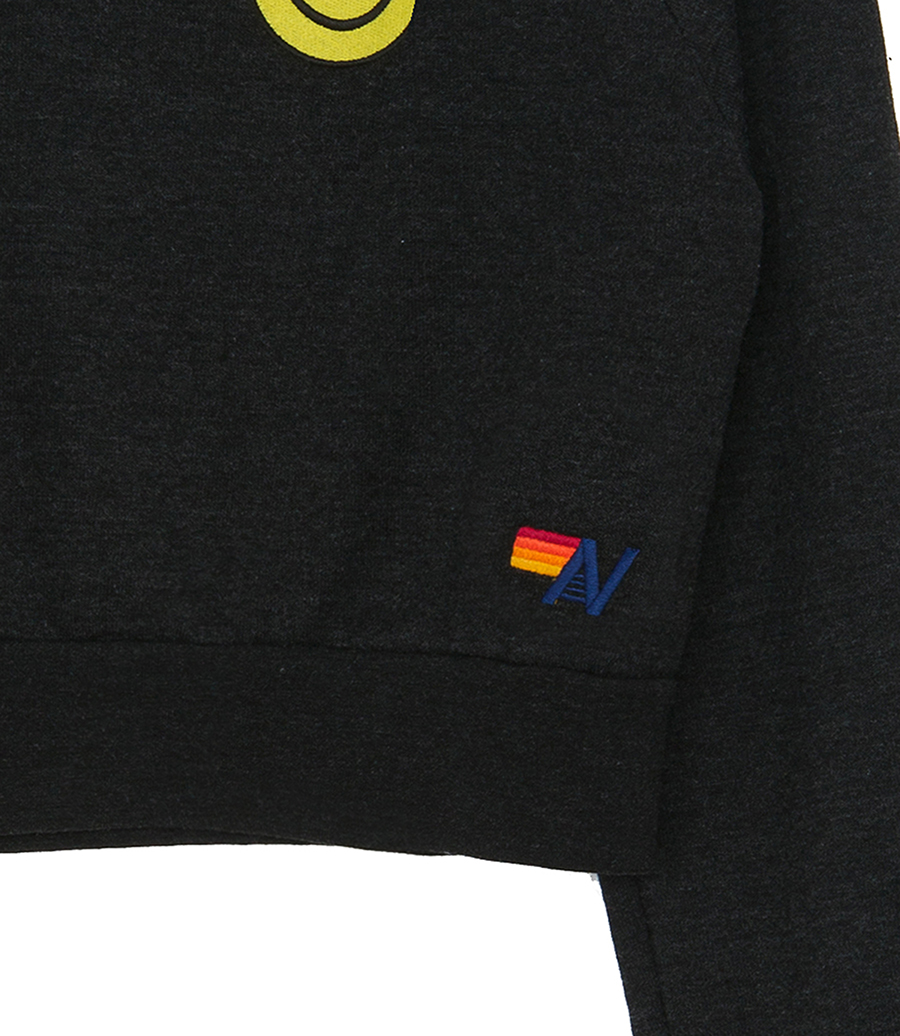 BOLT SMILEY EMBROIDERY CROPPED CREW SWEATSHIRT
