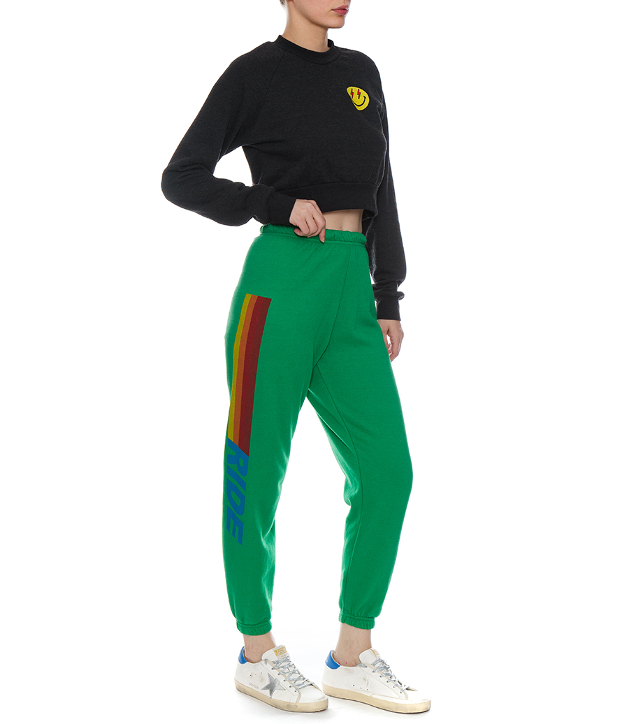 BOLT SMILEY EMBROIDERY CROPPED CREW SWEATSHIRT