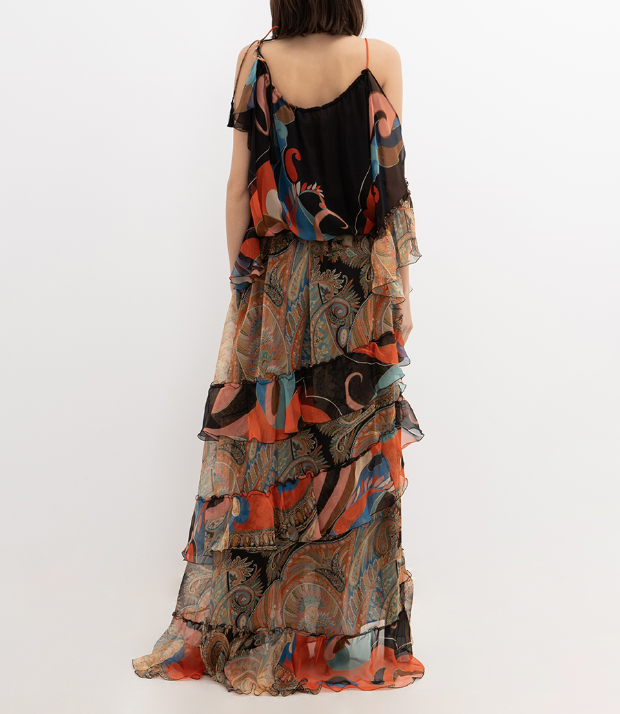 LONG WIDE DRESS WITH RUFFLES