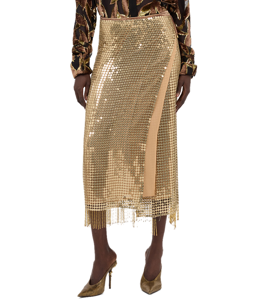 GOLD SEQUIN MIDI SKIRT