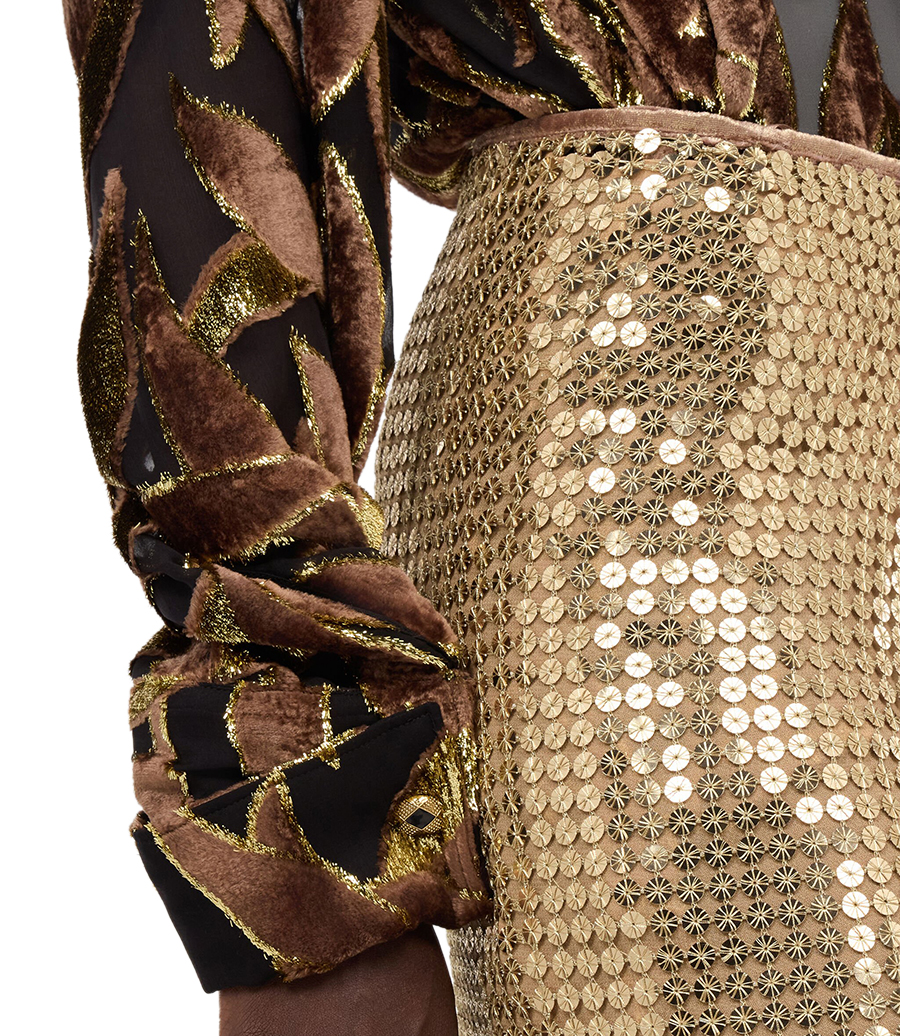 GOLD SEQUIN MIDI SKIRT