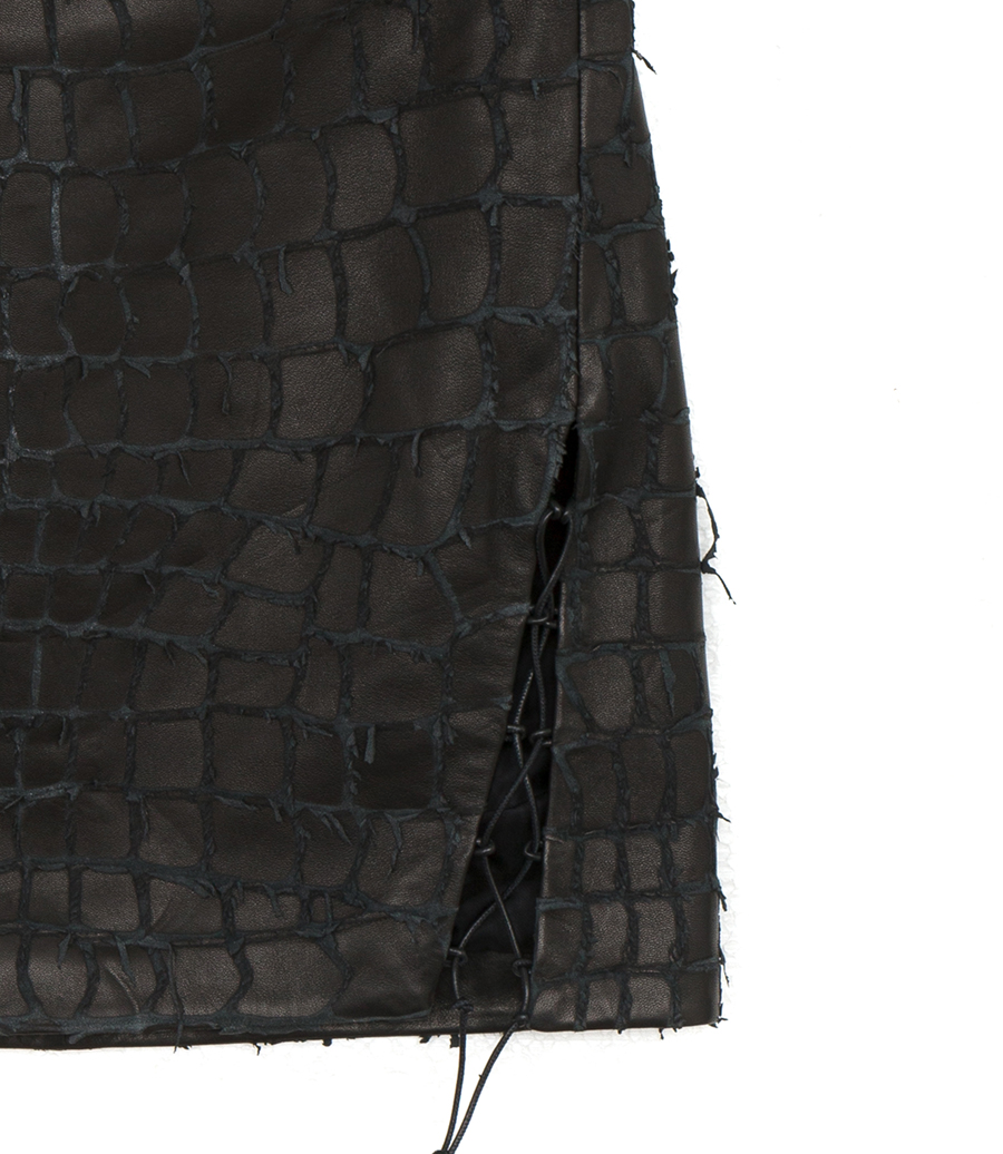 SNAKE ETCHED LEATHER MINI DRESS