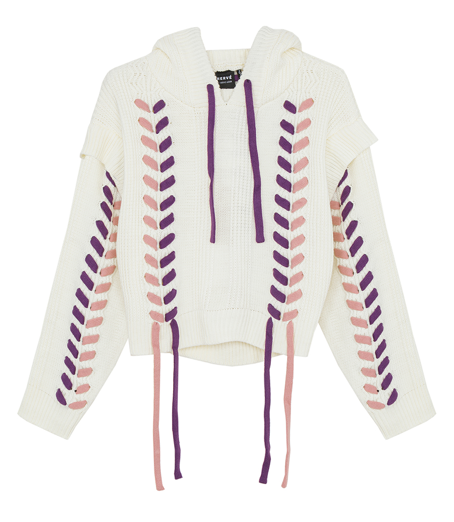 HERVE LEGER - HOODED SWEATER WITH LACING