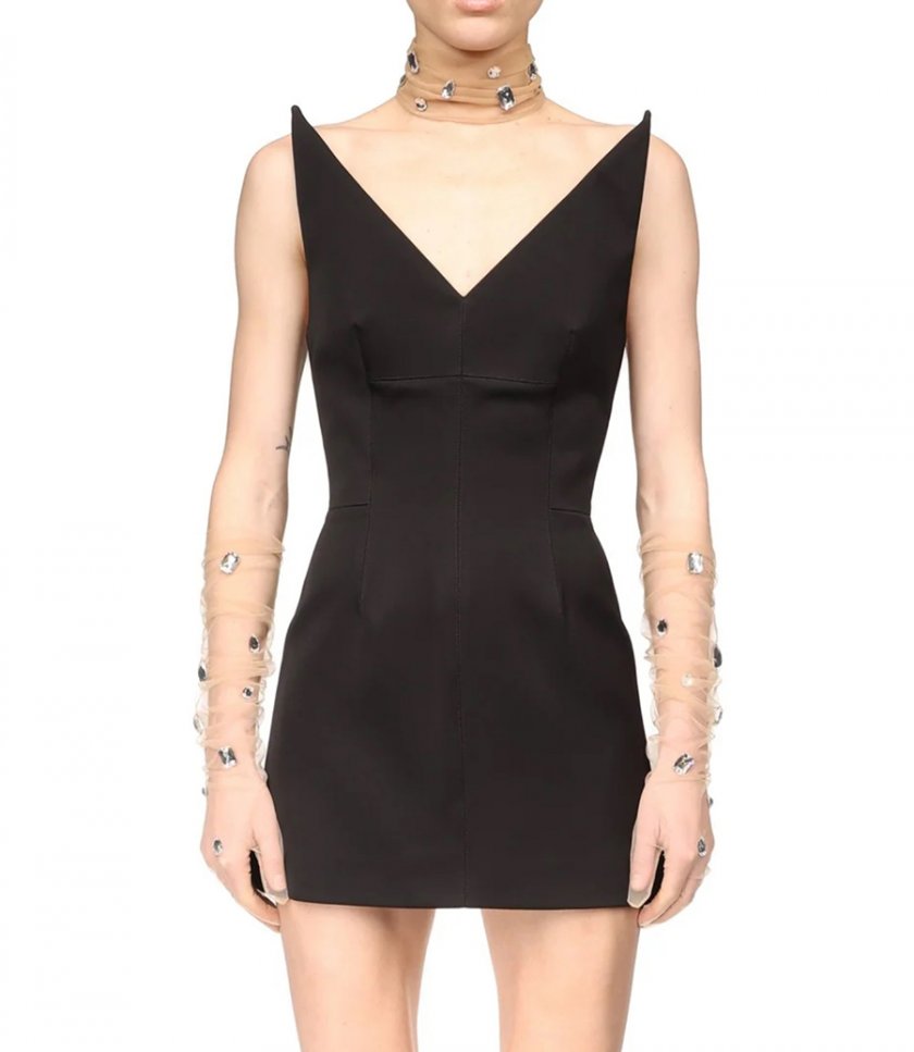 STRUCTURED V NECK MINI DRESS