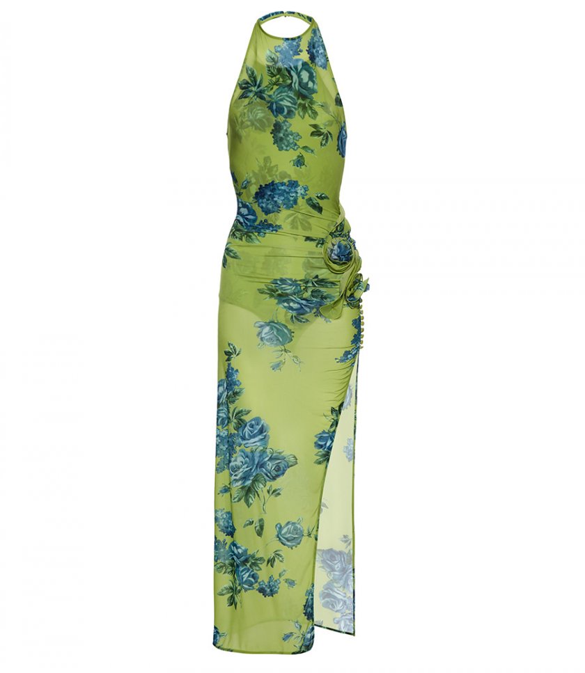 CLOTHES - HIGH-NECK FLORAL APPLIQUE MIDI DRESS