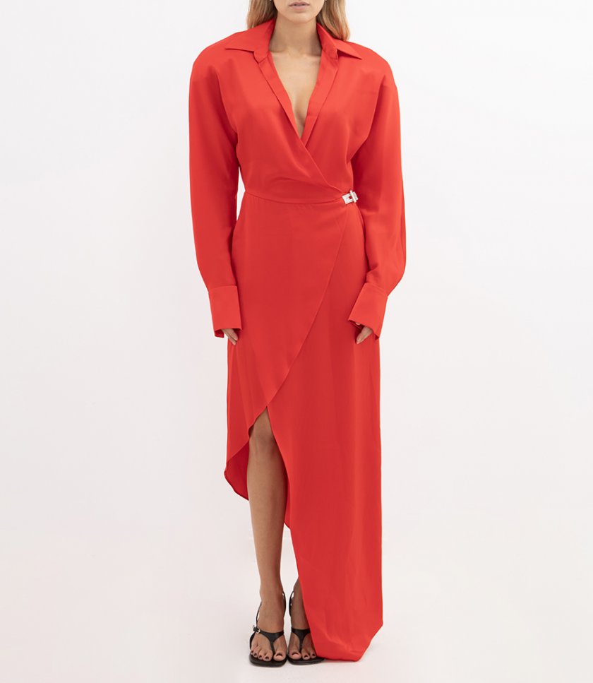 CRYSTAL BUCKLE EMBROIDERY SHIRT DRESS