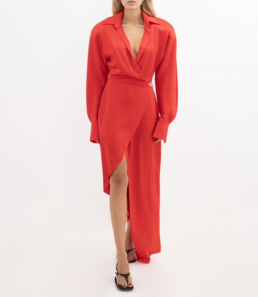 CRYSTAL BUCKLE EMBROIDERY SHIRT DRESS