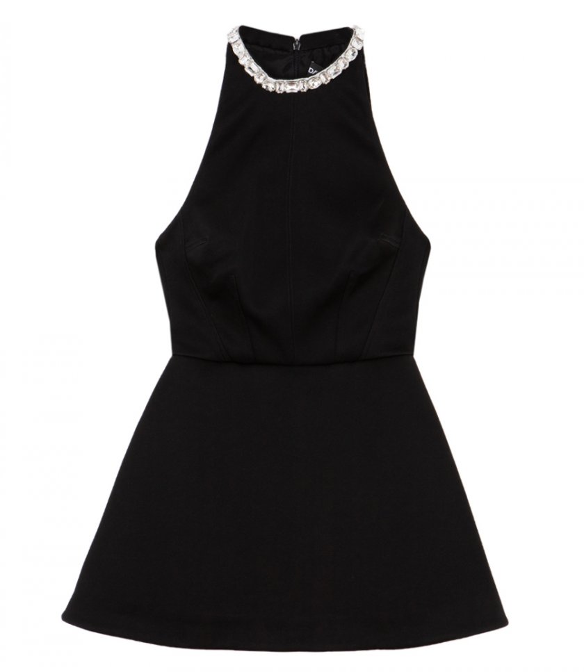 SALES - CRYSTAL EMBROIDERED DETAIL HALTER NECK DRESS