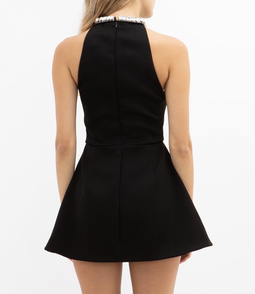 CRYSTAL EMBROIDERED DETAIL HALTER NECK DRESS
