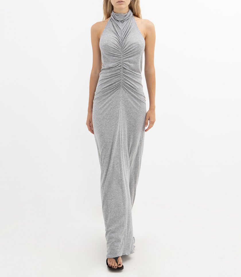HALTER NECK FRONT RUCHED GOWN