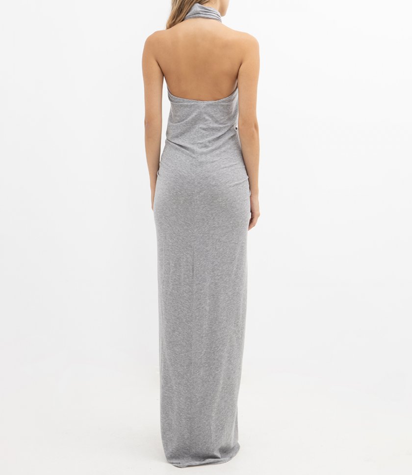 HALTER NECK FRONT RUCHED GOWN