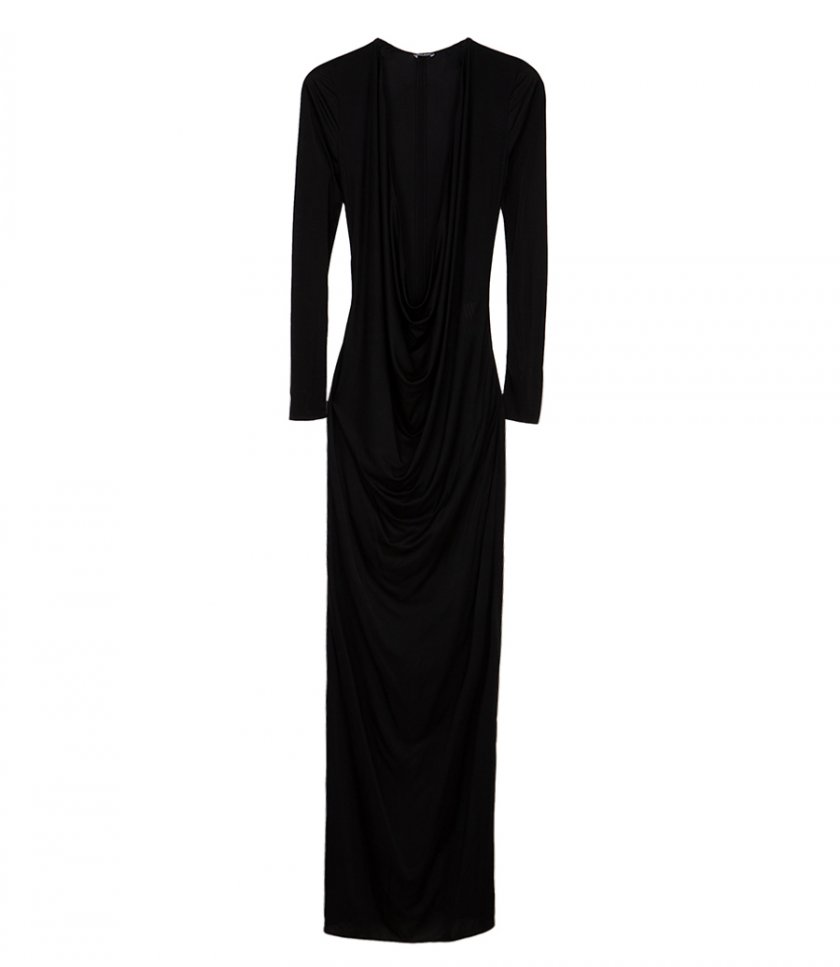 PLUNGE NECK LONG DRESS