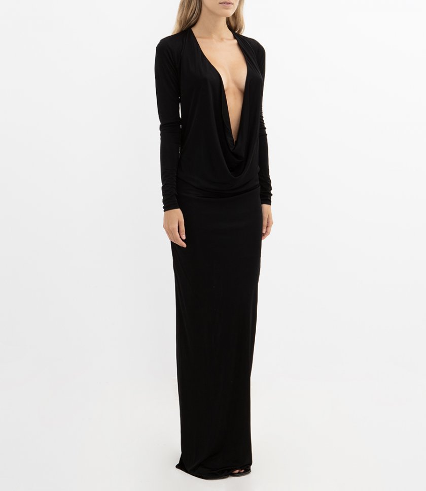 PLUNGE NECK LONG DRESS
