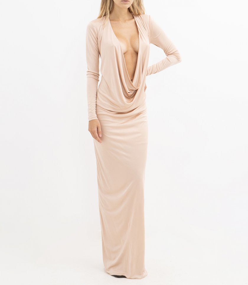 PLUNGE NECK LONG DRESS
