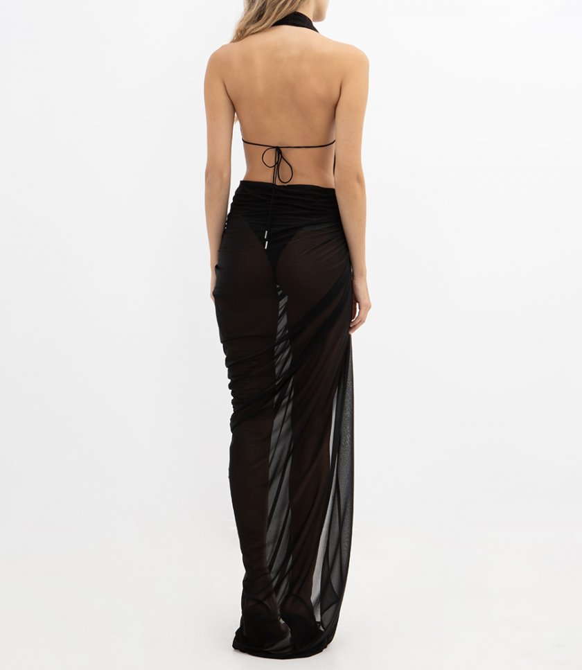 SHINY JERSEY OPEN DRAPED GOWN
