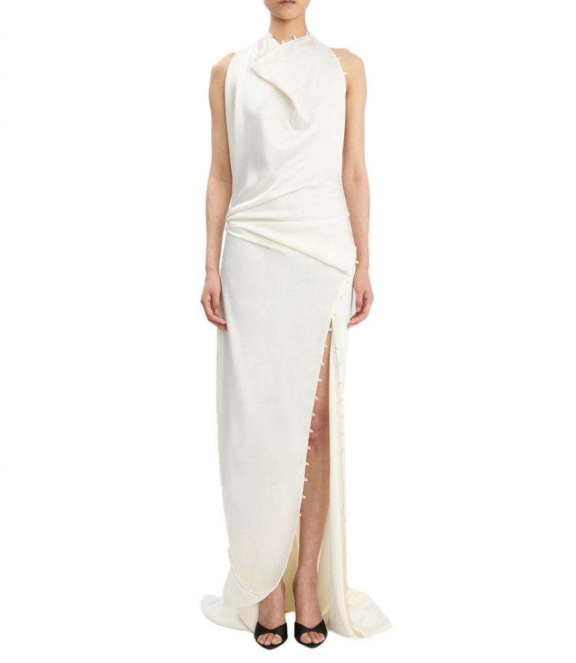 ROULEAUX DETAIL SLEEVELESS GOWN