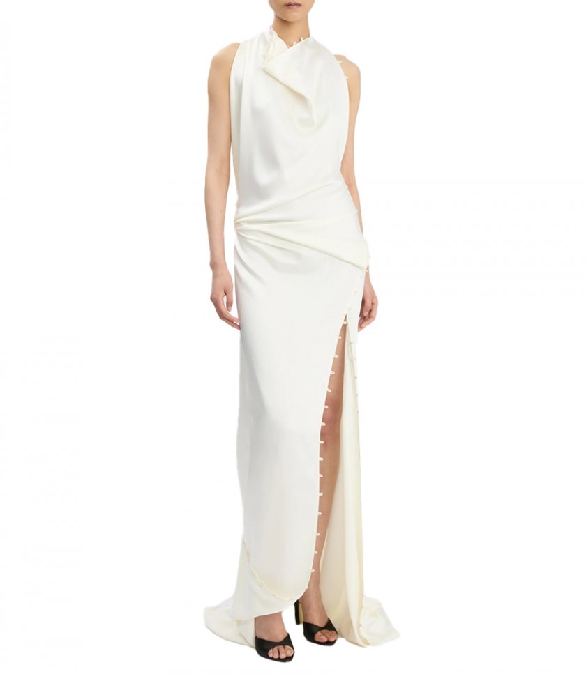 ROULEAUX DETAIL SLEEVELESS GOWN