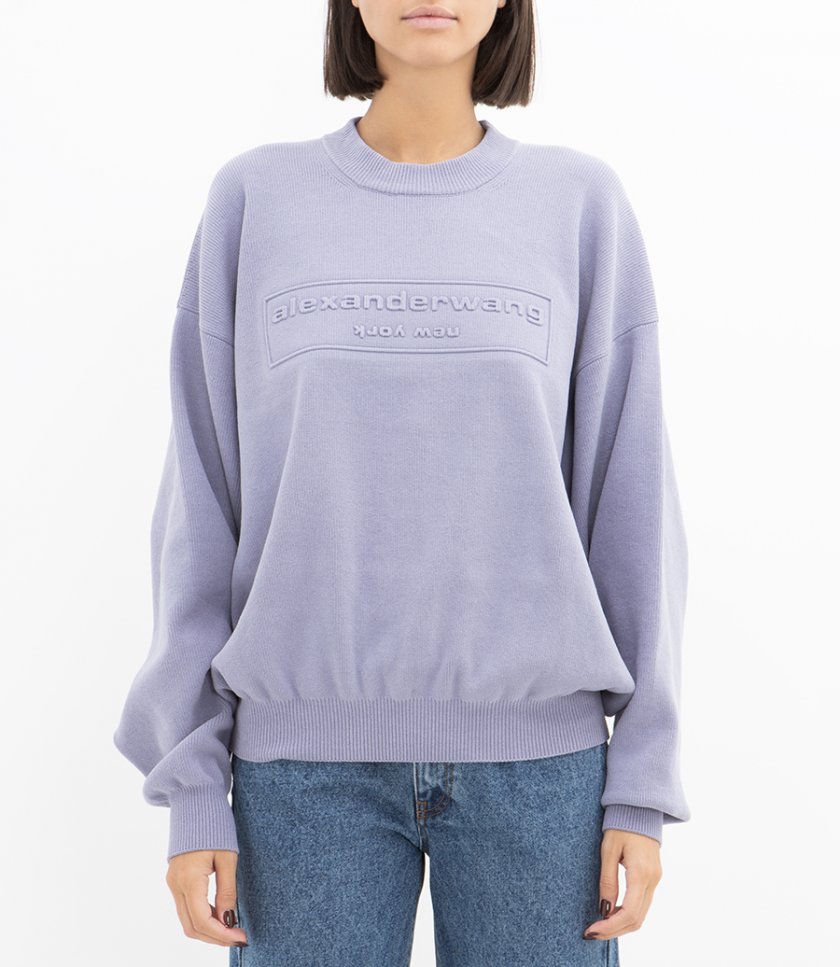 EMBOSSED LOGO RIBBED PULLOVER