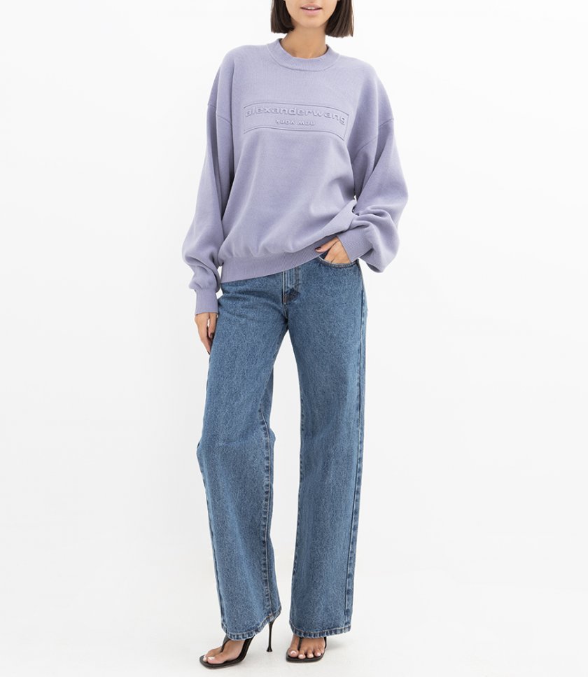 EMBOSSED LOGO RIBBED PULLOVER