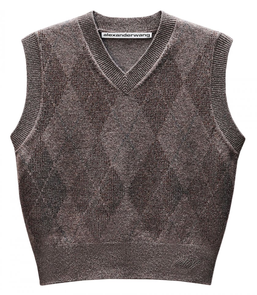 ALEXANDER WANG - V NECK CRYSTAL HOTFIX ARGYLE VEST