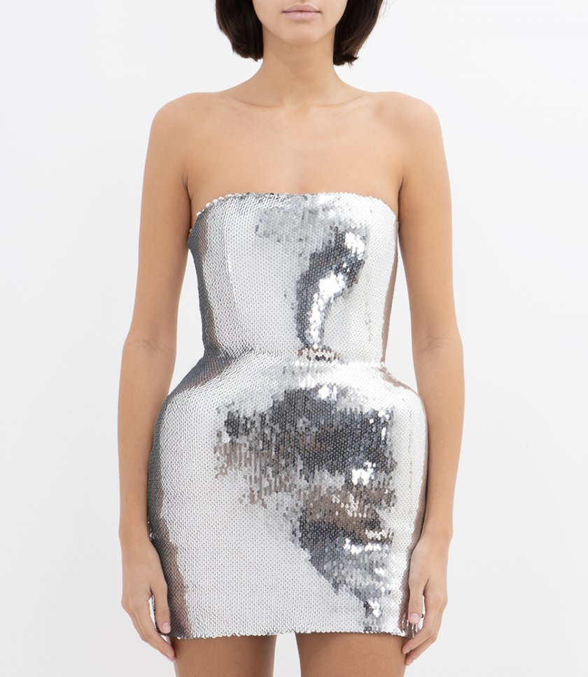 PADDED HIP DETAIL SEQUIN MINI DRESS