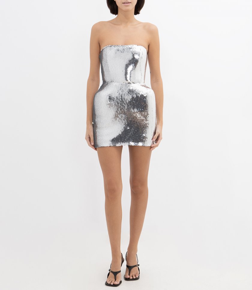 PADDED HIP DETAIL SEQUIN MINI DRESS