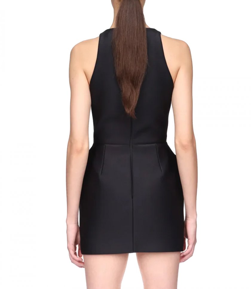 CRYSTAL BROOCH AND PADDED HIP MINI DRESS