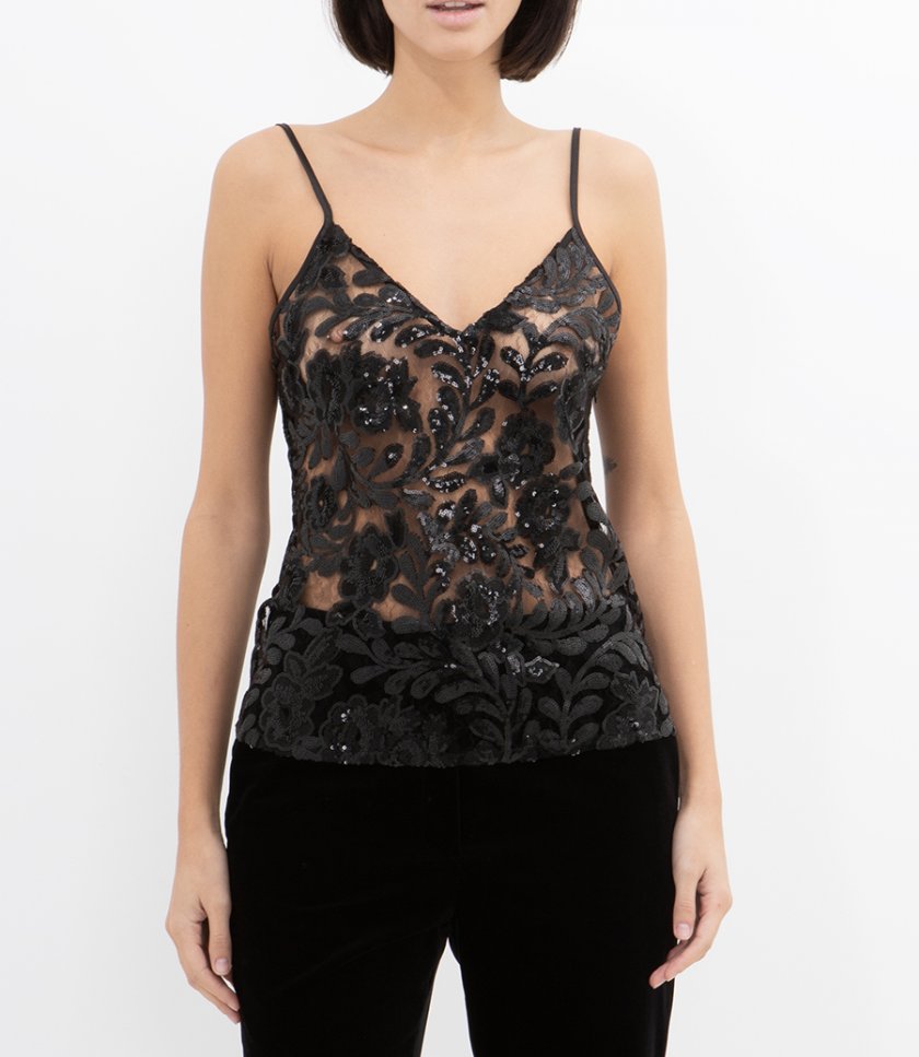 FLORAL PATTERN TULLE TOP