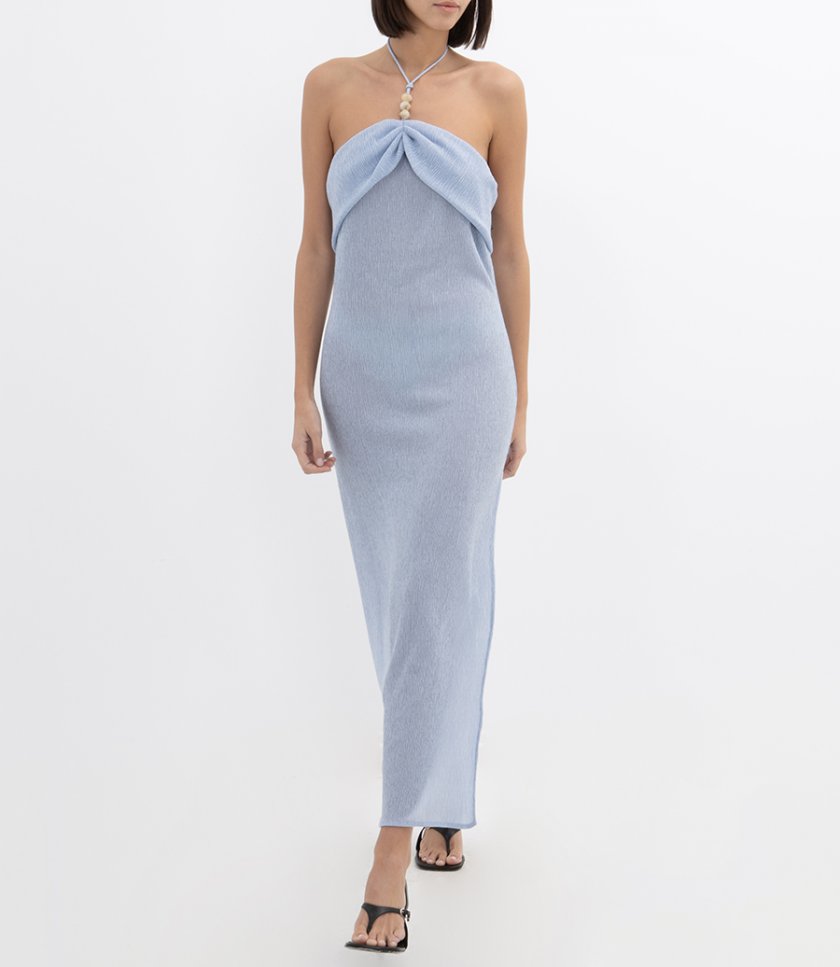 DRAPED NECKLINE LONG DRESS