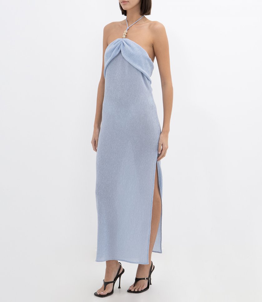 DRAPED NECKLINE LONG DRESS