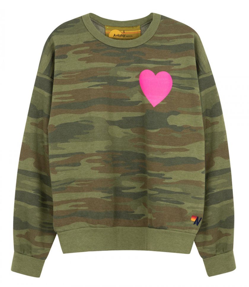 AVIATOR NATION - HEART PRINT CREW SWEATSHIRT RELAXED