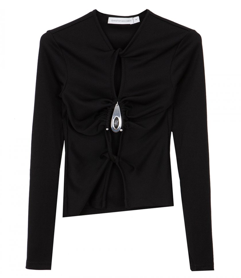 CLOTHES - CRYSTAL PENDANT OPEN TWIST L/S TOP