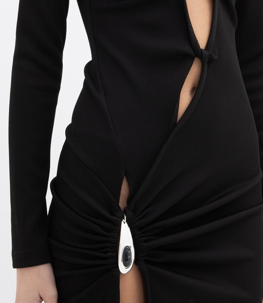 CRYSTAL PENDANT OPEN TWIST L/S DRESS