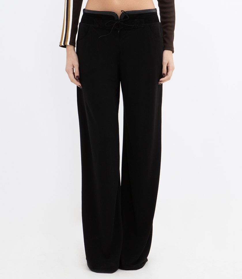 YVETTE LEATHER BELTED JERESEY TROUSER