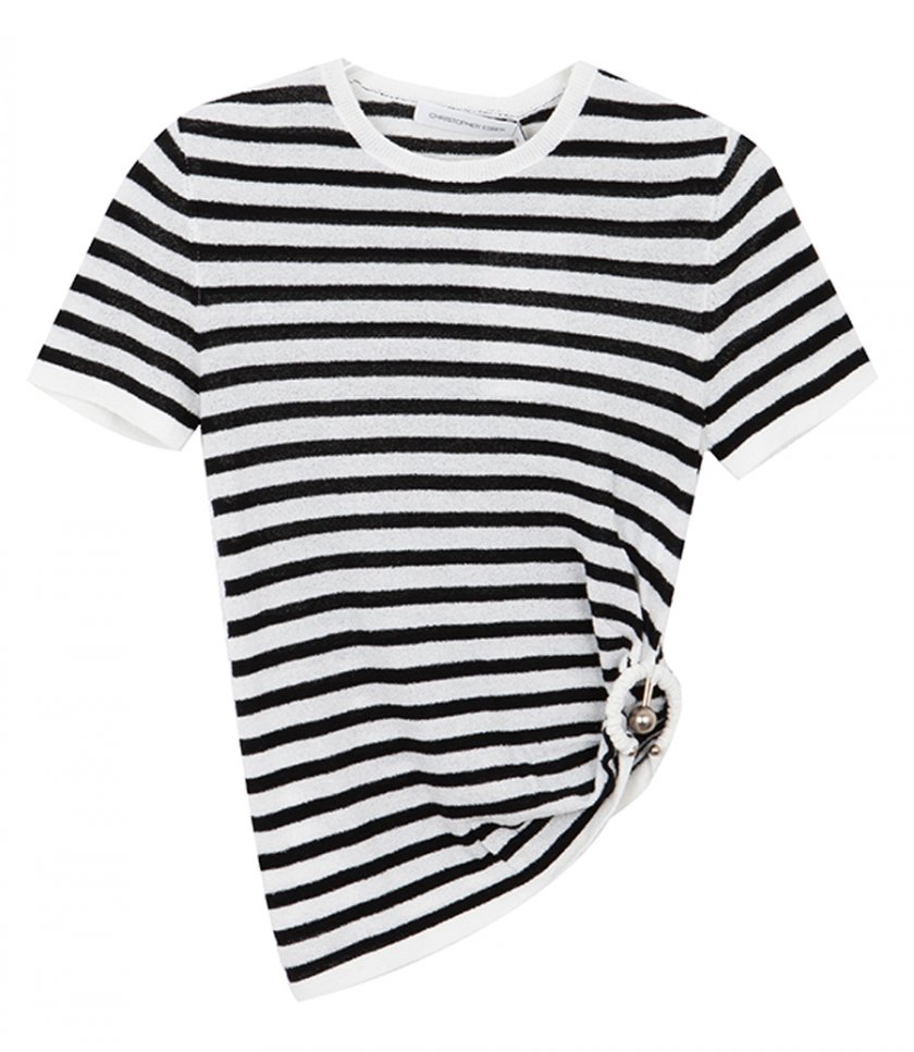 CLOTHES - STRIPE KNIT RUCHED ORBIT TEE